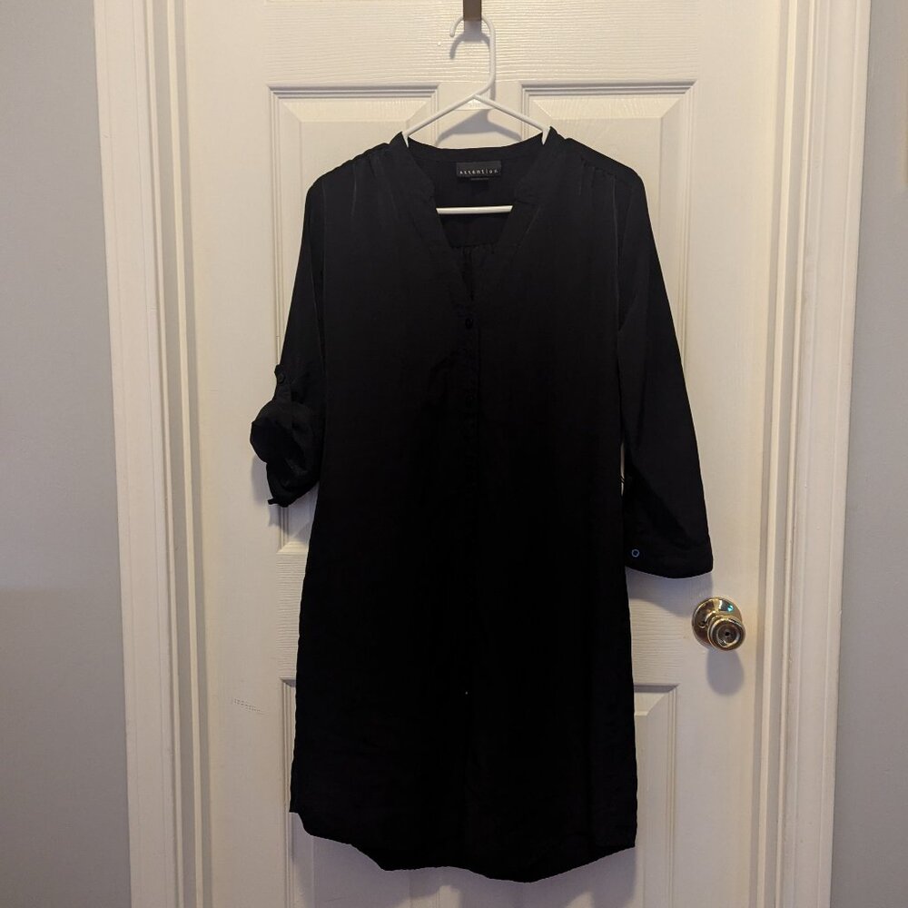 Attention tunic button up black dress - Large